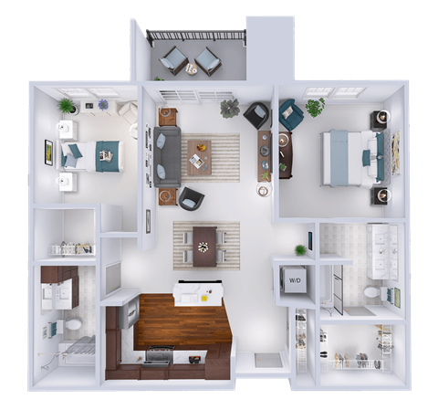 Floor plan for 2 beds, 2 baths, 1122 sqft